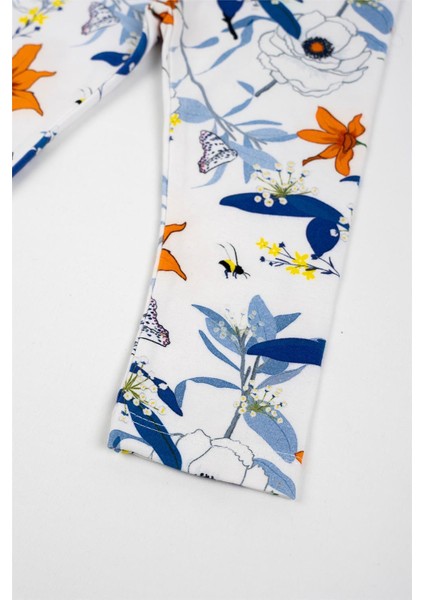 Kız Bebek Beyaz Lacivert Turuncu Çiçek Detaylı Tayt modelleri