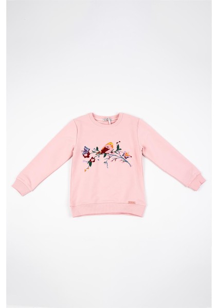 Kız Bebek Uzun Kollu Kuş Nakışlı Sweatshirt