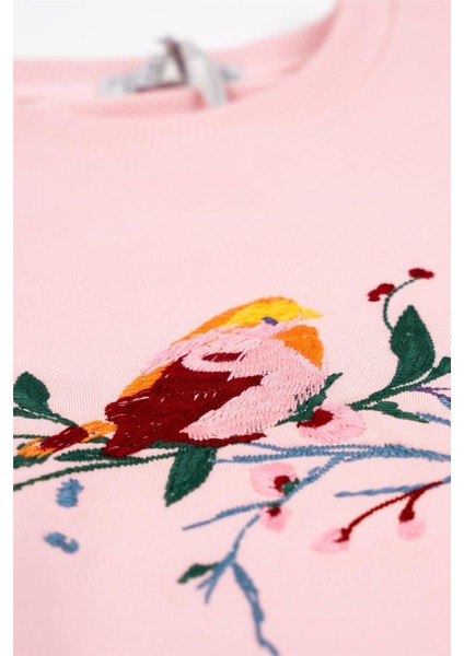 Kız Bebek Uzun Kollu Kuş Nakışlı Sweatshirt