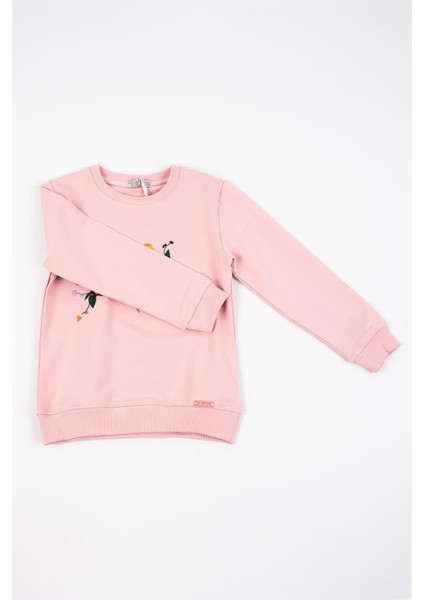 Kız Bebek Uzun Kollu Kuş Nakışlı Sweatshirt
