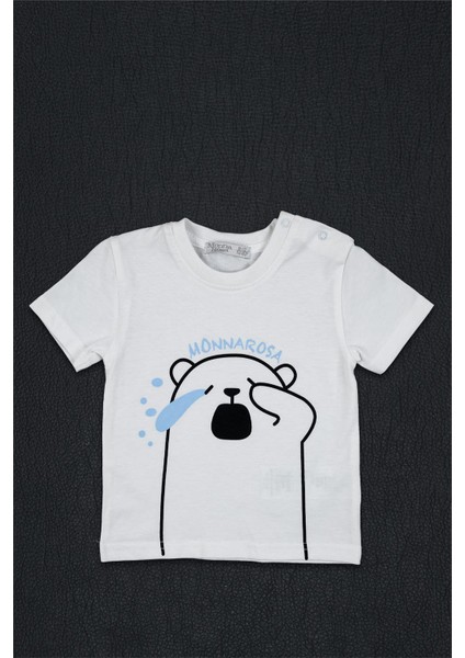 Kız Bebek Beyaz Monna Rosa Esneyen Ayıcık Detaylı Yazlık Tişört
