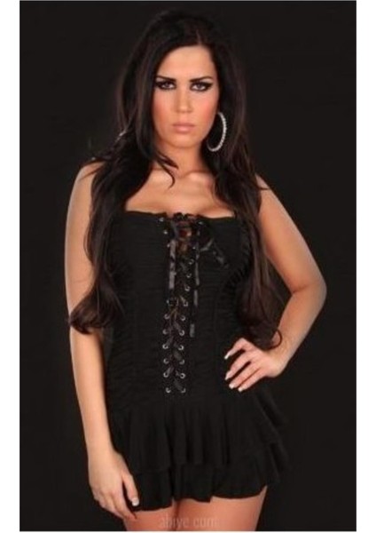 Siyah Kuşgözü Detaylı Askılı Sandy Kumaş Mini Elbise