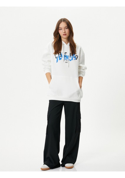 Kapşonlu Sweatshirt Arkası ve Önü Baskılı Uzun Kollu Pamuk Karışımlı