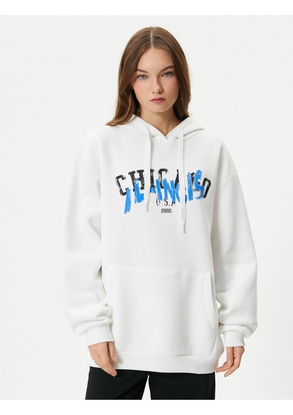 Kapşonlu Sweatshirt Arkası ve Önü Baskılı Uzun Kollu Pamuk Karışımlı modelleri