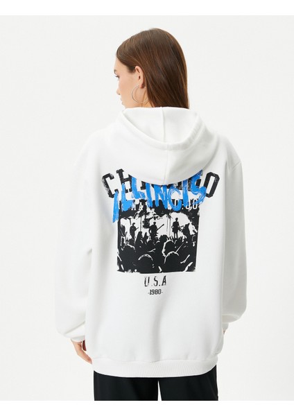 Kapşonlu Sweatshirt Arkası ve Önü Baskılı Uzun Kollu Pamuk Karışımlı fırsatları