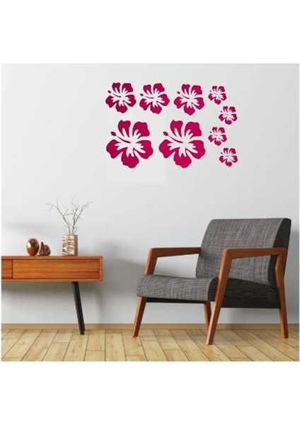 DUVAR ÇIKARTMA STICKER DEKORATİF DUVAR KAĞIDI,SÜS İKİ ADET PEMBE ÇİÇEKLİ PVC 48X33X0,5CM