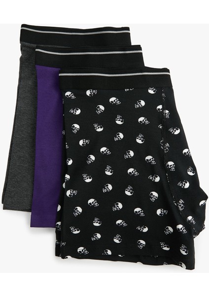 3'lü Boxer Seti Kuru Kafa Baskılı Çok Renkli