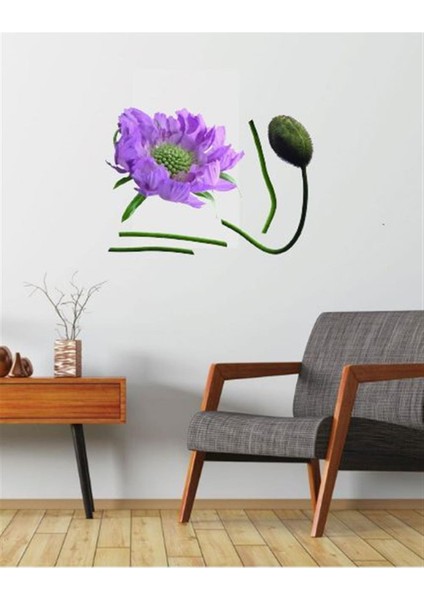 DUVAR ÇIKARTMA STICKER DEKORATİF DUVAR KAĞIDI,SÜS İKİ ADET MOR ÇİÇEKLİ PVC 70X50X0,5CM