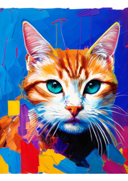Renkli Baskılı Sayılarla Boyama Hobi Seti Çerçeveli 50 x 65 cm Kedicik 5