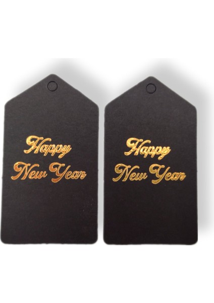 Roco Paper Co. Roco Paper Yeniyıl Yılbaşı Isim Sallantı Etiketi Siyah Altın Varaklı Happy New Year 50LI 4,5*7,5cm