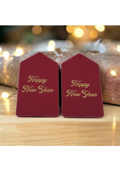 Roco Paper Co. Roco Paper Yeniyıl Yılbaşı Isim Sallantı Etiketi Kırmızı Altın Varaklı Happy New Year 50LI 4,5*7,5cm