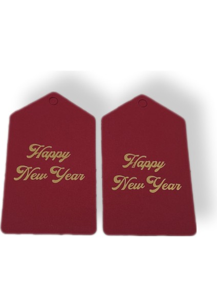 Roco Paper Co. Roco Paper Yeniyıl Yılbaşı Isim Sallantı Etiketi Kırmızı Altın Varaklı Happy New Year 50LI 4,5*7,5cm