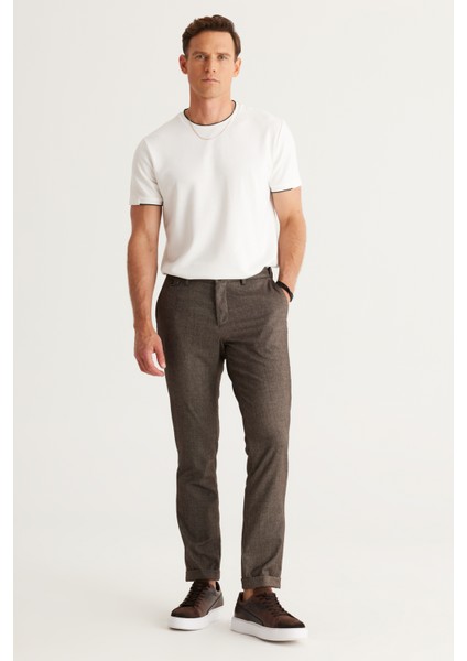 ALTINYILDIZ CLASSICS Erkek Kahverengi Slim Fit Dar Kesim Yan Cepli Tweet Desenli Beli Lastikli Klasik Kumaş Pantolon