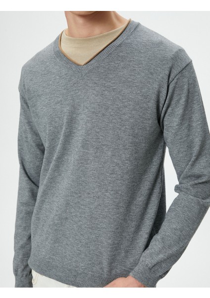 V Yaka Kazak Triko Slim Fit Uzun Kollu indirimleri