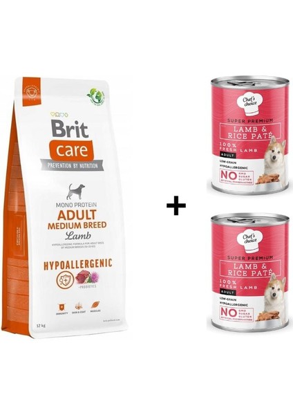 Hypo-Allergenic Orta Irk Kuzulu Yetişkin Köpek Maması 12 kg + 2 Adet Chefs Choice Kuzulu Pirinçli Ezme Yetişkin Köpek Konseve Maması 400 gr