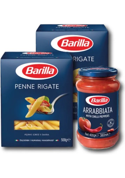 Penne Rigate (Kalem) Makarna 2 Adet + Acılı ve Domatesli (Arabbiata) Makarna Sosu Set