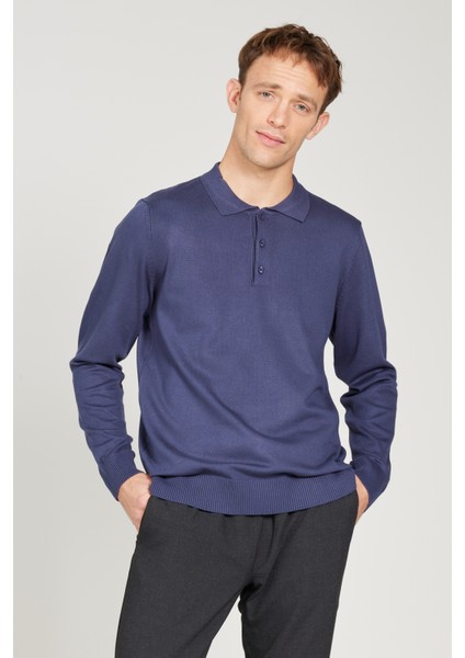 ALTINYILDIZ CLASSICS Erkek İndigo Standart Fit Normal Kesim Polo Yaka Triko Kazak modelleri