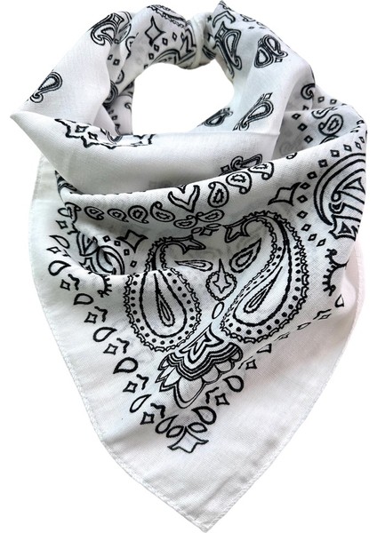 Als Accessories Beyaz Renk Içerisi Desenli Etnik Desenli %100 Koton Bandana