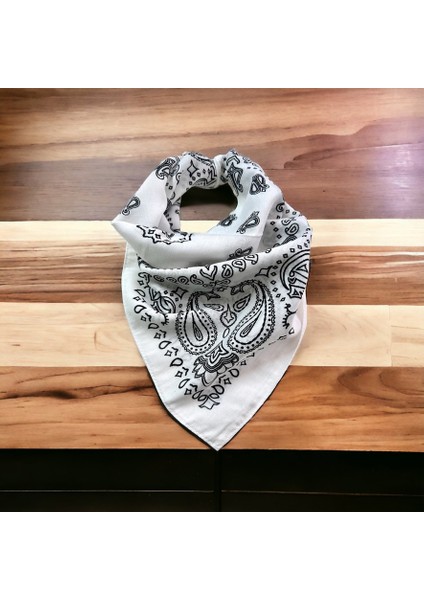 Als Accessories Beyaz Renk Içerisi Desenli Etnik Desenli %100 Koton Bandana