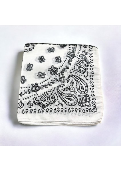 Als Accessories Beyaz Renk Içerisi Desenli Etnik Desenli %100 Koton Bandana