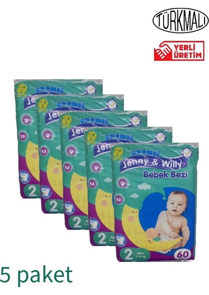 Jenny & Willy Bebek Bezi Mini (2 Numara ) 3-6 kg 5’li Paket 300 Adet