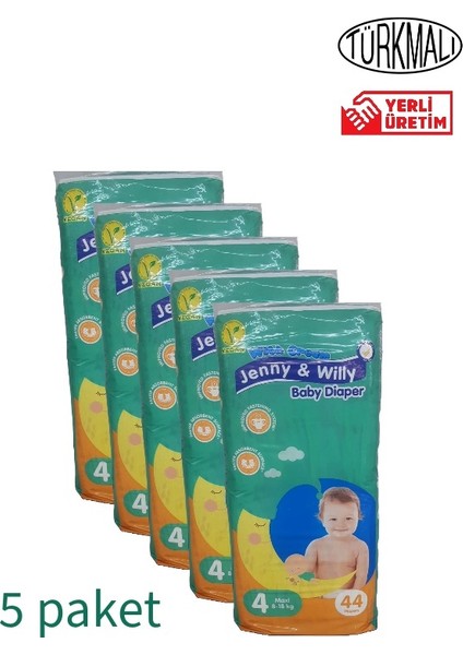 Jenny & Willy Bebek Bezi Maxi (4 Numara ) 8-18 kg 5’li Paket 220 Adet