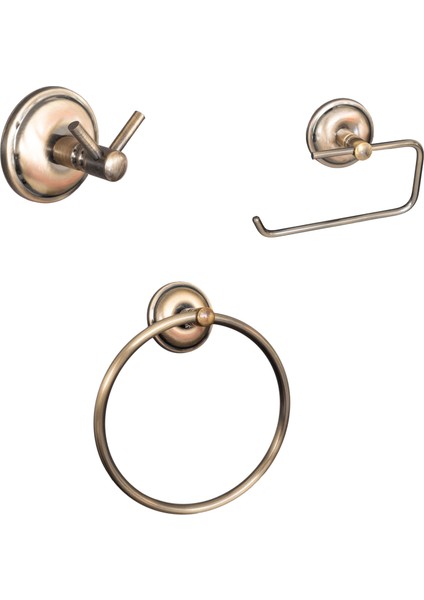 Banora Antiq 3'lü Banyo Seti, Paslanmaz Metal, Antik Bronz