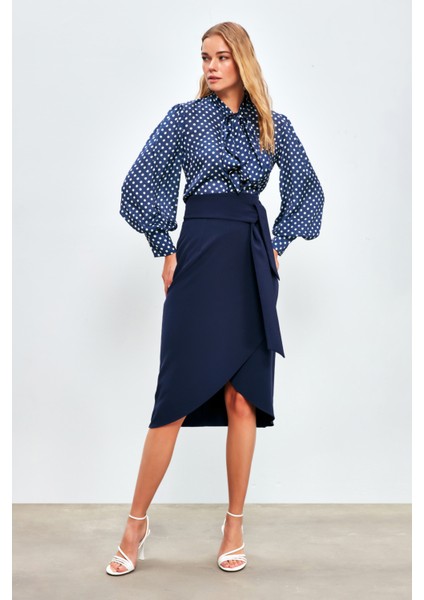 Kuşaklı Kalem Etek - Lacivert fiyatları