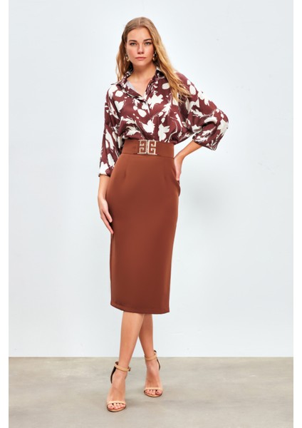 Aksesuar Detaylı Kalem Etek - Kahve fiyatları