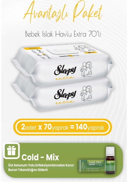 Extra Islak Bebek Mendil 70 Adet x 2 Adet ve Cold-Mix 10 ml (Yeşil)