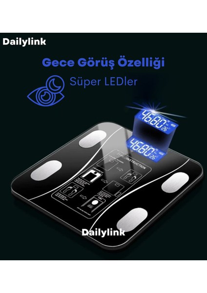 Daily Link Yağ Ölçer Dijital Akıllı Bluetooth Tartı Baskül Telefon Uyumlu