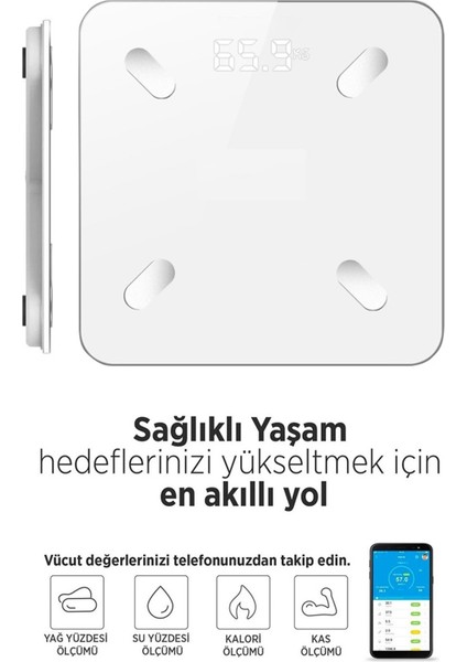 Yepyeni!! Yağ Ölçer Fonksiyonlu Akıllı Bluetooth Tartı Baskül Vücut Analizli