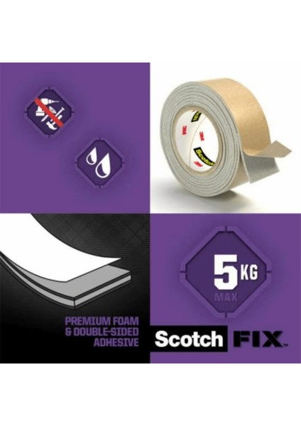 ™ Scotch-Fix™ Ayna Montaj Bandı - 4496W-1950-P, Max 5 kg (19mm x 1,5m)