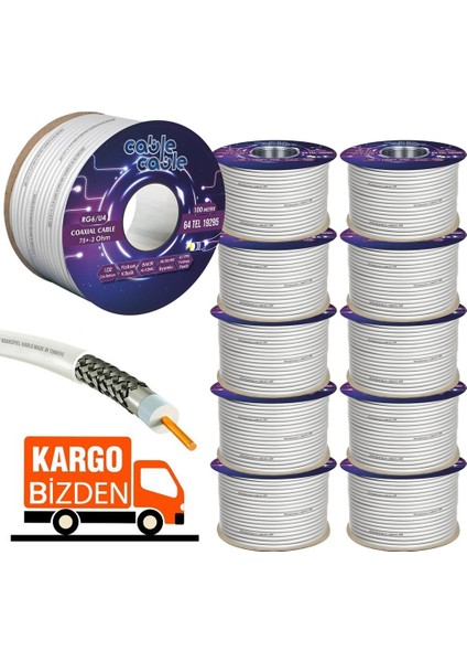 10 Adet 64TEL Anten Kablosu Rg6/u4 1.02 100MT Poke PK-1001