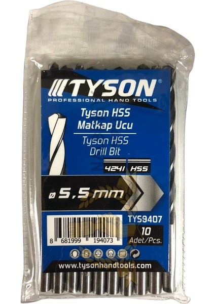 Tyson Metal Ahşap Delici Hss Matkap Ucu 5.5 Mm. - 10 Adet