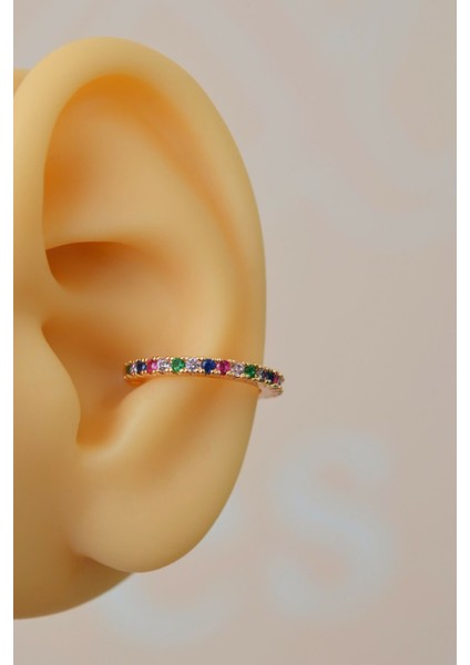 Sacce Scarves&Accessories Multicolor Çok Renkli Ince Taşlı Earcuff Sıkıştırmalı Kıkırdak Küpesi