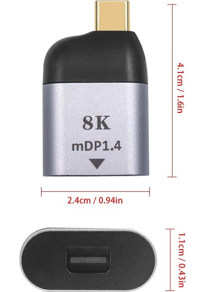 Coverzone USB C - Mini Displayport Adaptörü, USB Tip C - Mini Dp Adaptör 4K@60Hz, USB C Erkekten Mini Displayport Dişi Adaptör MacBook Pro 2019 2018/IPAD Pro/dell Xps ile Uyumlu