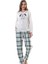 Bayan Beyaz Yeşil Çizgili - Uzun Kollu Polar Pijama Takımı 3