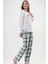 Bayan Beyaz Yeşil Çizgili - Uzun Kollu Polar Pijama Takımı 5