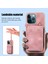 Iphone 14 Pro Maks Kart Çanta Tasarım Kickstand Cover Anti-Fall Pu Deri Kaplamalı Tpu Telefon Kılıfı El ve Omuz Kayış Pembe (Yurt Dışından) 5