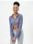 Crop Bluz Asimetrik Kesim Dokulu Slim Fit Uzun Kollu Gömlek Yaka 1