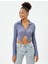 Crop Bluz Asimetrik Kesim Dokulu Slim Fit Uzun Kollu Gömlek Yaka 3