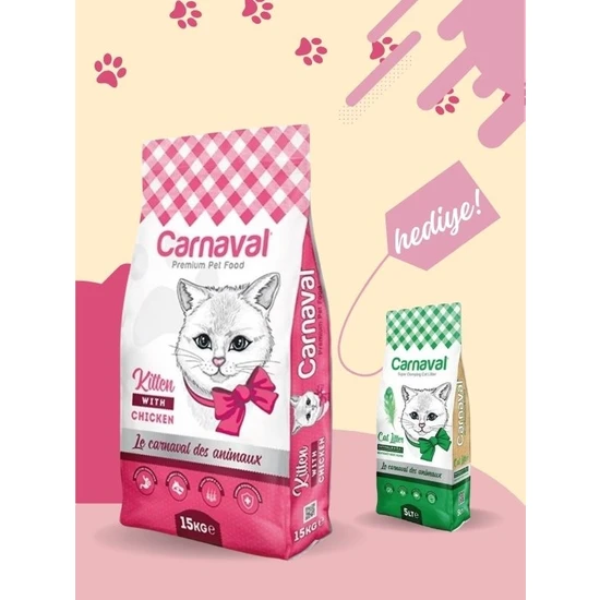 Carnaval Premium Yavru Kedi Maması Tavuklu Kitten 15 kg Carnaval Premium Bentoit Kedi Kumu 5lt Doğal