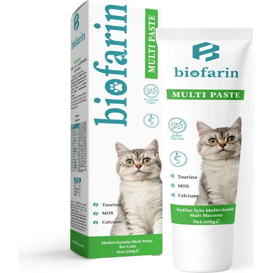 Biofarin Kediler Için Multi Paste 100GR Bağısıklık Sistemi Destekleyici Tüy Yumak Önleyici Multivitamin Macun