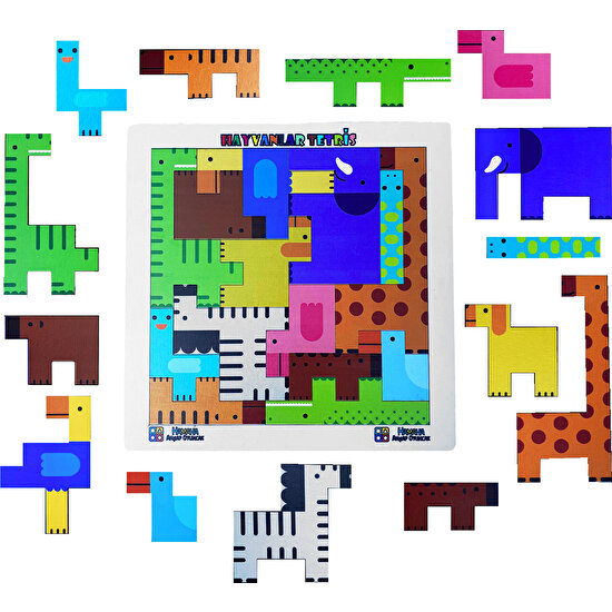 Hamaha Eğitici Ahşap Oyuncak Mini Hayvanlar Animals Puzzle Yapboz Bultak Tetris