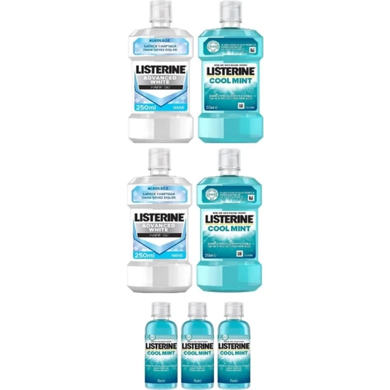 Listerine 2'li Advence White 250 ml + Mint 250 ml 2 Adet + 95 ml 3 Adet