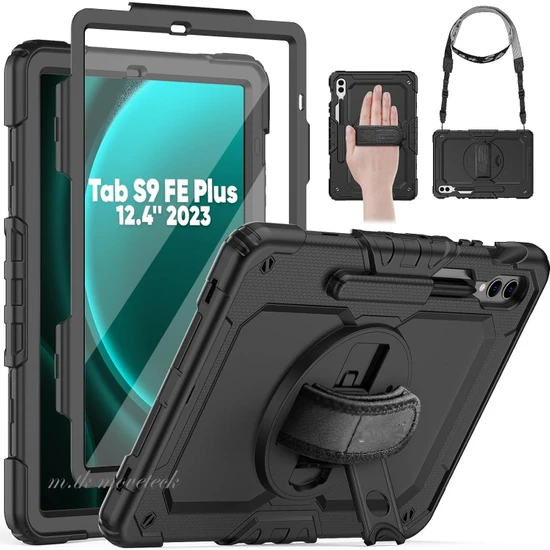 MTK Moveteck Samsung Galaxy Tab S9 Fe Plus 12.4 SM-X610 Tablet Kılıf S Pen Kalem Bölmeli Koruyuculu Askılı Zırh Tank Kapak
