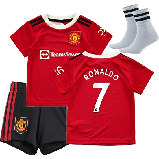 Zilong Manchester United Cristiano Ronaldo 2022/23 Sezon Kırmızı Çocuk Forması 3'lü Set