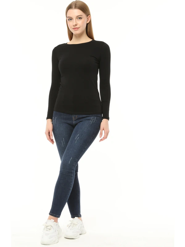 Zeymer Comfort Pamuklu Sıfır Yaka Uzun Kollu Body Tişört