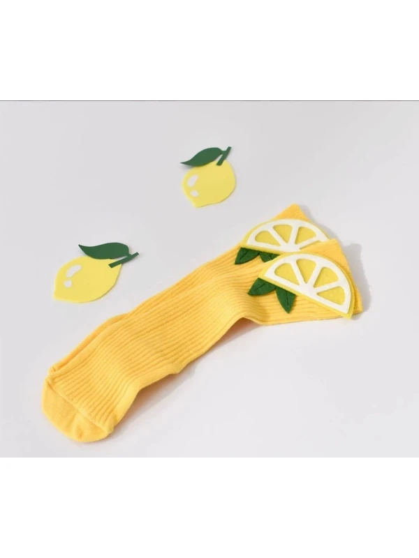 Inmini Kız Çocuk Sarı Limon Figürlü Dizaltı Çorap